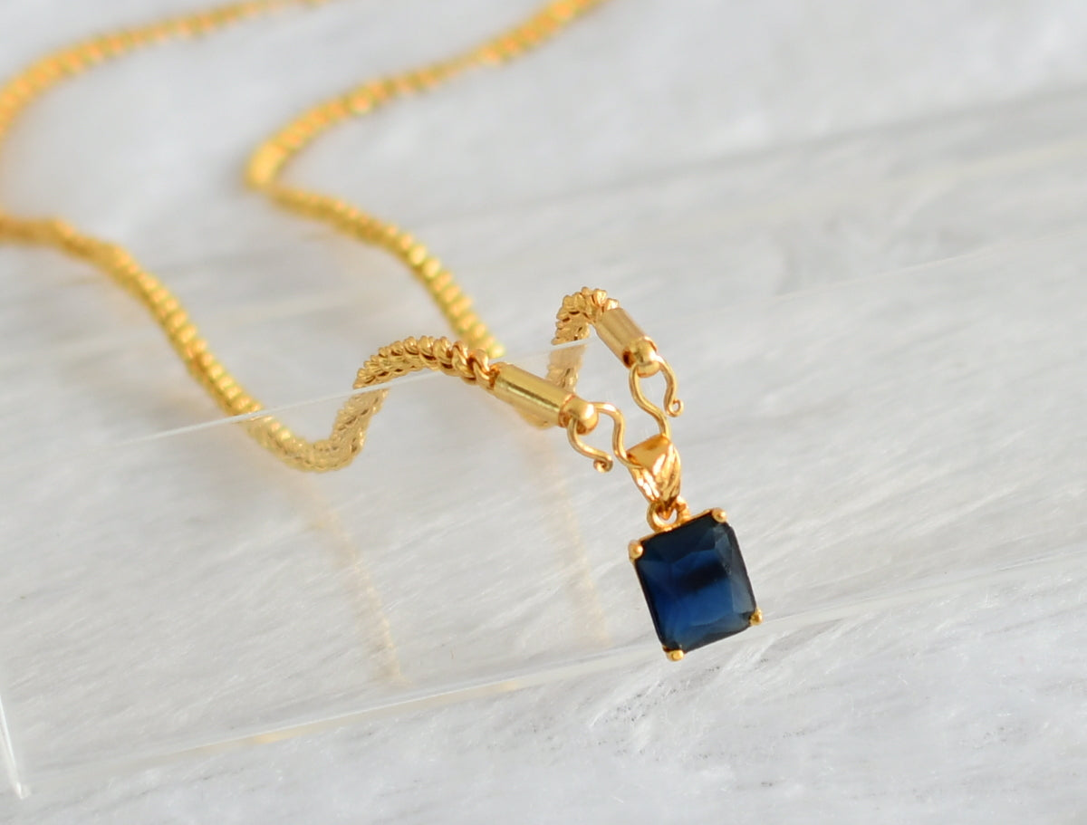 Gold tone 24 inches chain with blue block stone pendant dj-35985