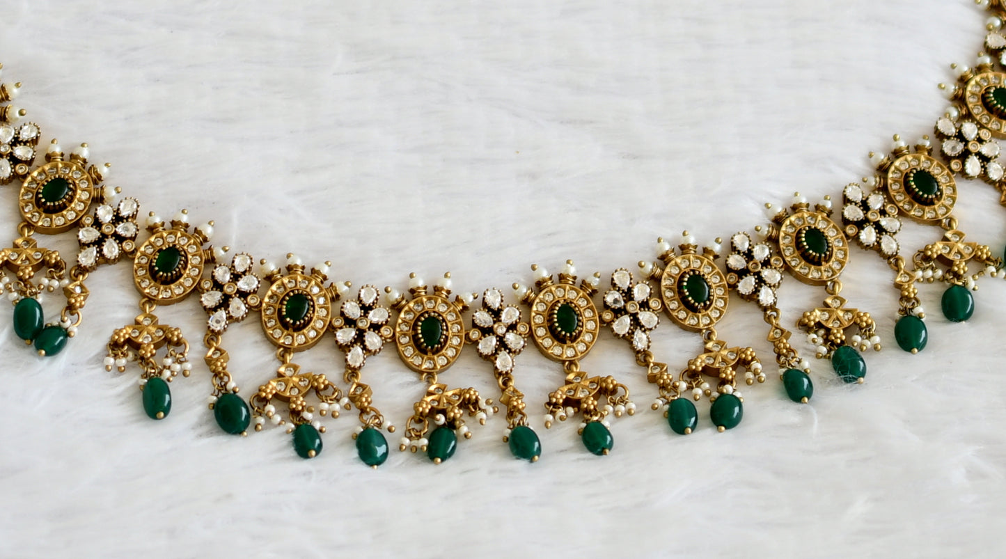 Antique green-white oval stone green beaded victorian waist chain dj-50870