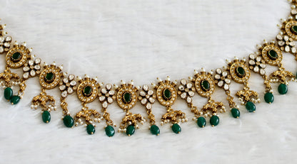 Antique green-white oval stone green beaded victorian waist chain dj-50870