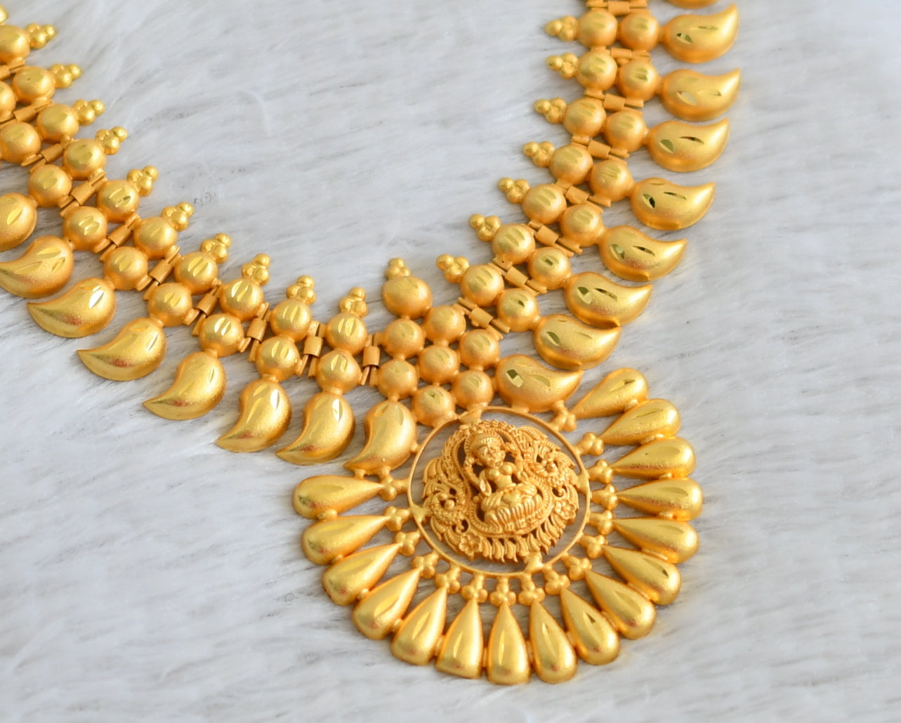 Matte gold tone kerala style lakshmi mango necklace dj-48943