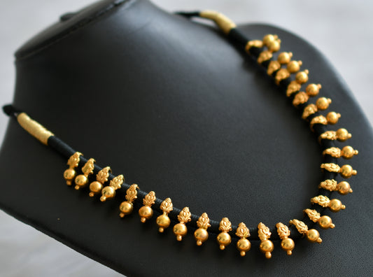 Antique gold tone black thread necklace dj-43799