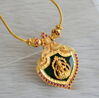 Gold tone pink-green plakka laakshmi peacock necklace set dj-45453