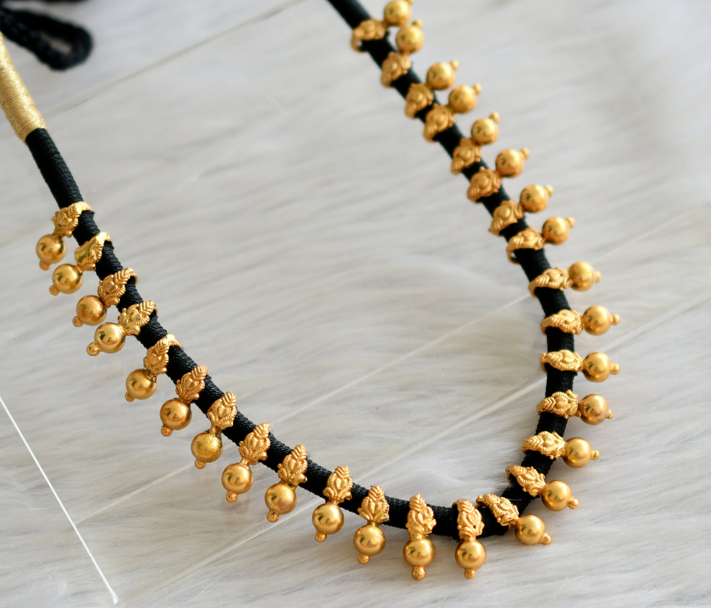 Antique gold tone black thread necklace dj-43799