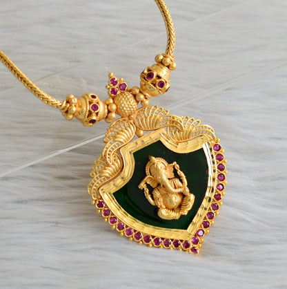 Gold tone pink-green ganesha palakka necklace set dj-45454