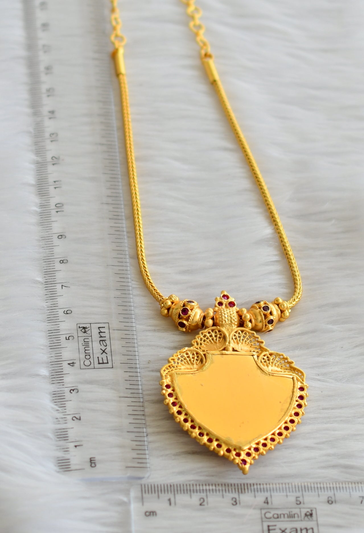 Gold tone pink-green ganesha palakka necklace set dj-45454