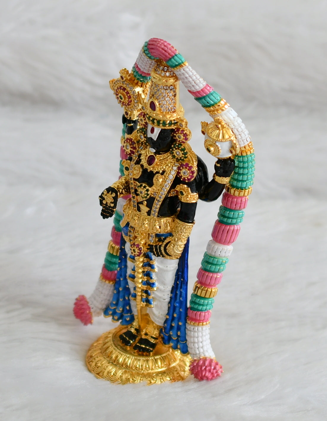 Gold tone cz ruby-green sri balaji idol/vigraham dj-48932