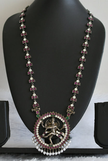 Black finish precious kemp-green-white pearl natarajar haar dj-50879