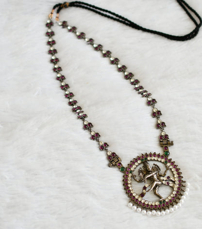 Black finish precious kemp-green-white pearl natarajar haar dj-50879