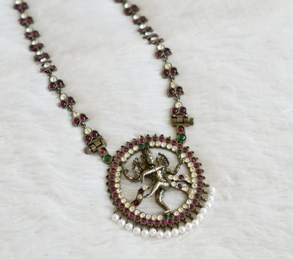 Black finish precious kemp-green-white pearl natarajar haar dj-50879