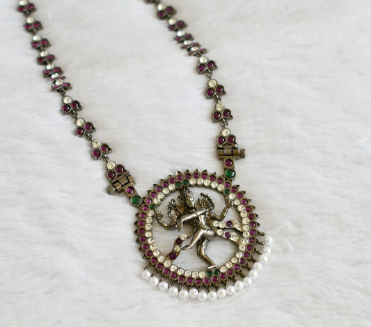 Black finish precious kemp-green-white pearl natarajar haar dj-50879