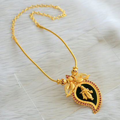 Gold tone pink-green krishna mango bird necklace set dj-45457