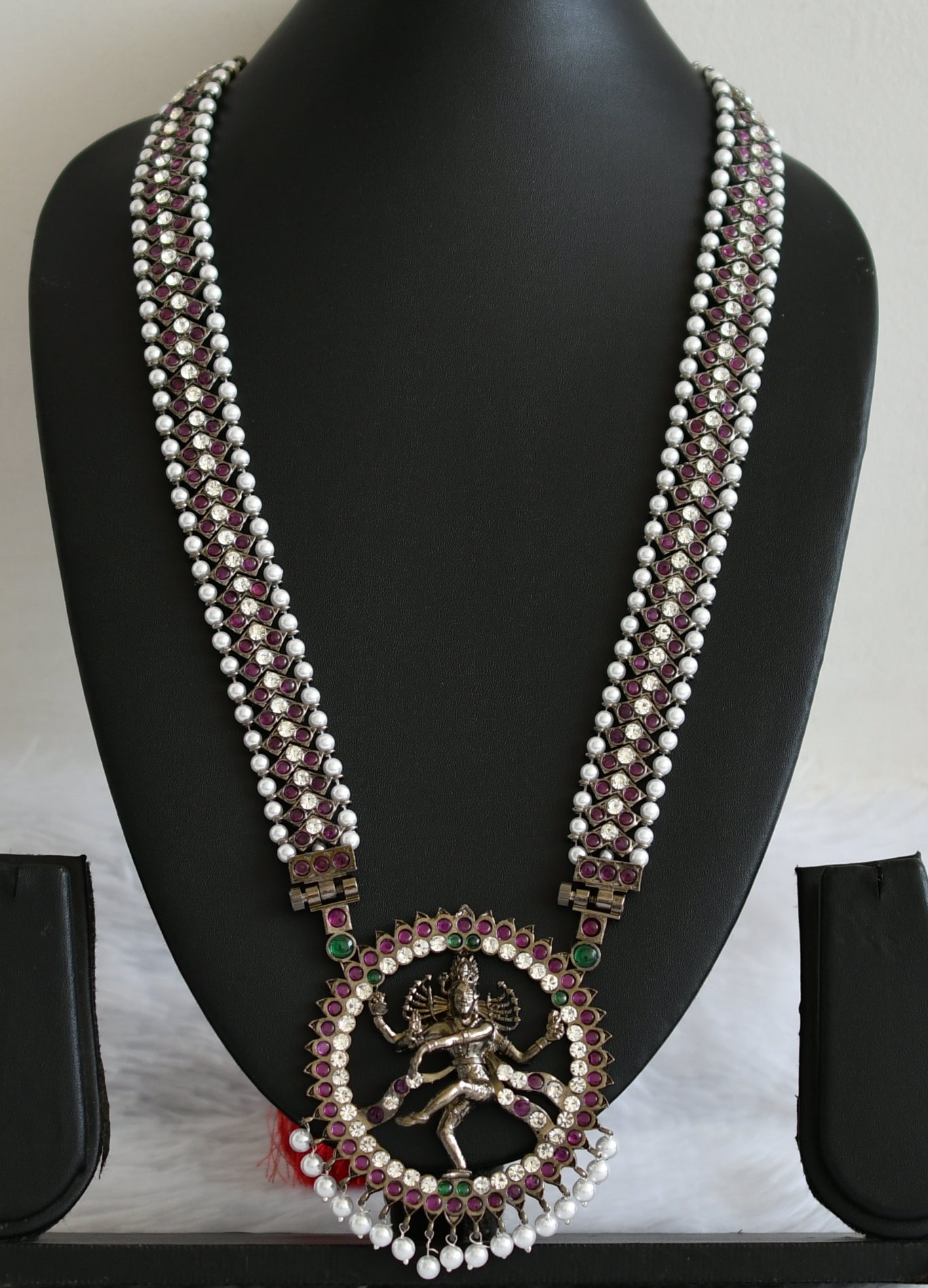 Black finish precious kemp-green-white pearl Shri Natarajar haar dj-50878