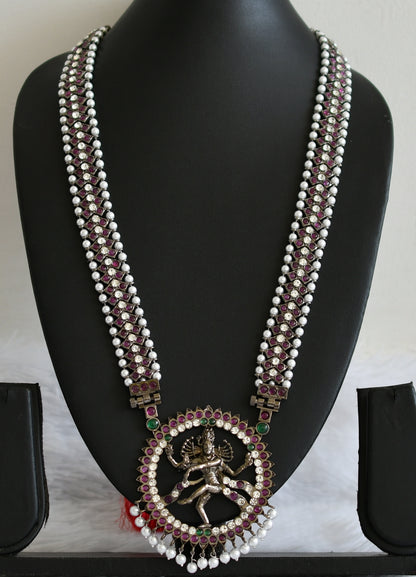 Black finish precious kemp-green-white pearl Shri Natarajar haar dj-50878