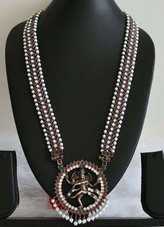 Black finish precious kemp-green-white pearl Shri Natarajar haar dj-50878