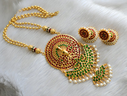 Gold tone kemp-green peacock double pendant long necklace set dj-18065