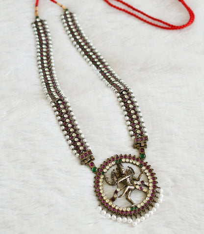 Black finish precious kemp-green-white pearl Shri Natarajar haar dj-50878