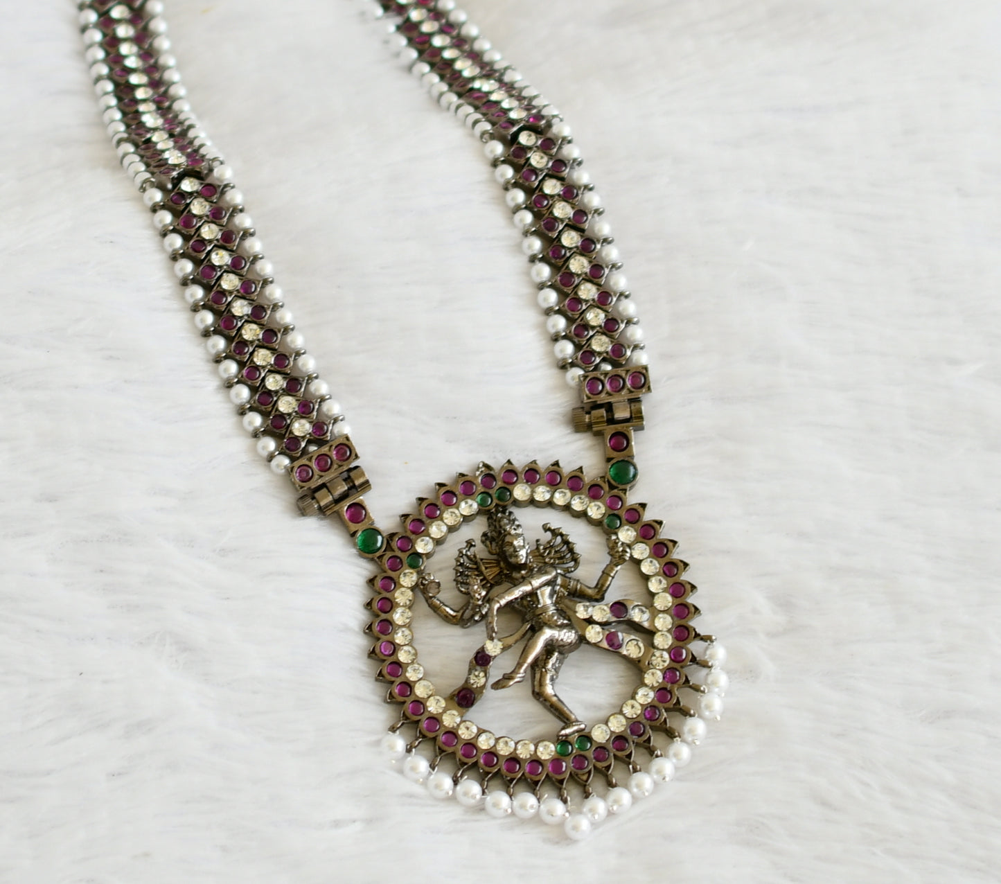 Black finish precious kemp-green-white pearl Shri Natarajar haar dj-50878