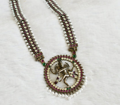 Black finish precious kemp-green-white pearl Shri Natarajar haar dj-50878