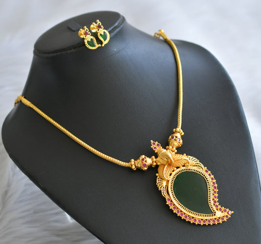 Gold tone pink-green kerala style mango ganesha necklace set dj-45452