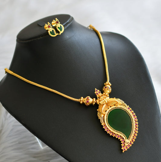 Gold tone pink-green kerala style mango lakshmi necklace set dj-45451
