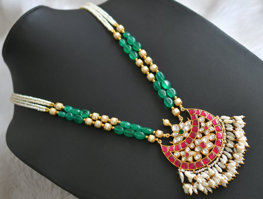 Gold look alike pink-green kundan jadau designer rani haar dj-34151