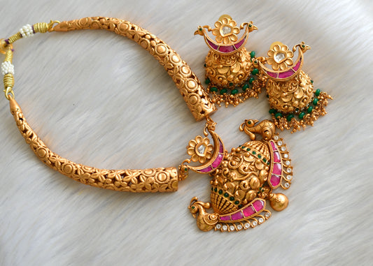 Matte finish kundan jadau peacock necklace set dj-27610