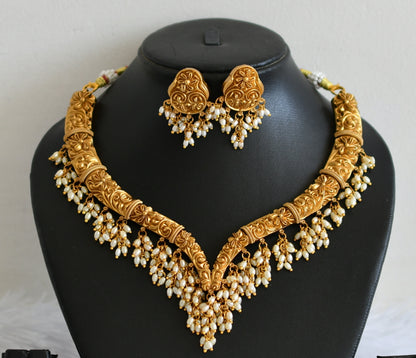 Matte finish flower rice pearl kante necklace set dj-50891