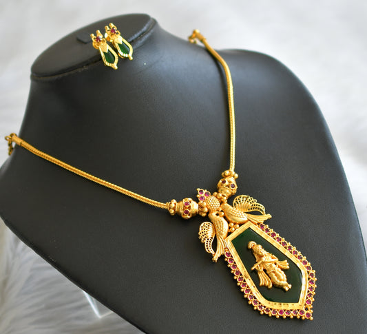 Gold tone pink-green krishna nagapadam necklace set dj-45460