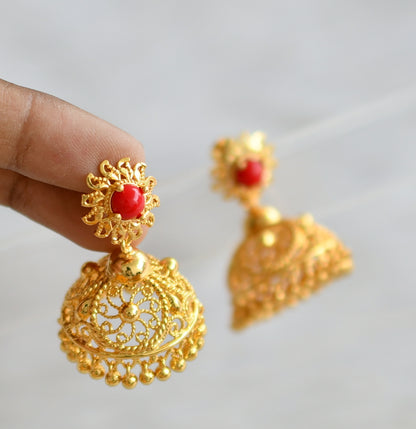 Gold tone coral stone jhumkka dj-43801