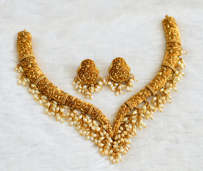 Matte finish flower rice pearl kante necklace set dj-50891