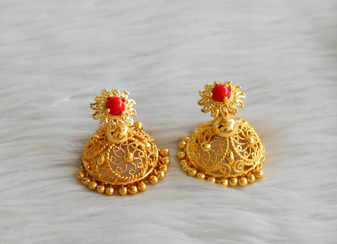 Gold tone coral stone jhumkka dj-43801