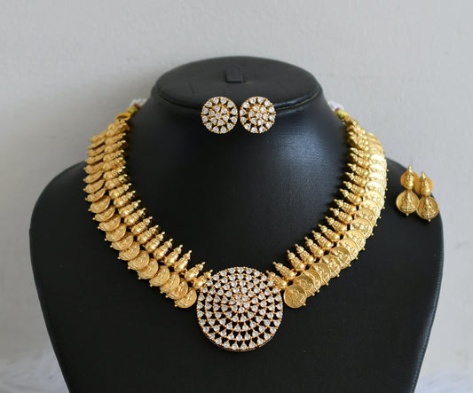 Matte finish white stone lakshmi coin round necklace set dj-50889