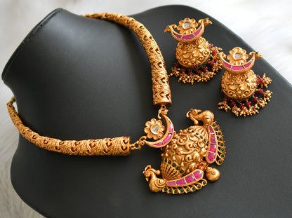 Matte finish kundan Jadau peacock necklace set dj-27608