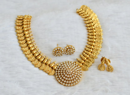 Matte finish white stone lakshmi coin round necklace set dj-50889