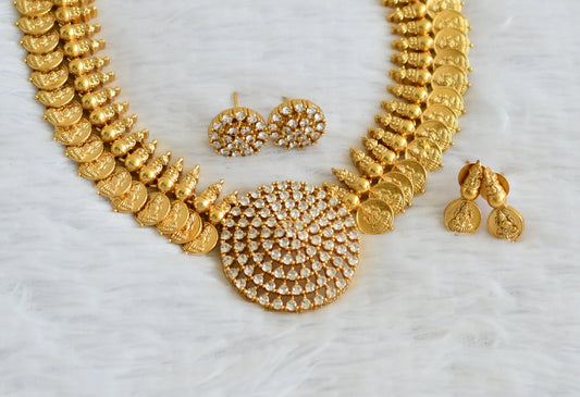 Matte finish white stone lakshmi coin round necklace set dj-50889