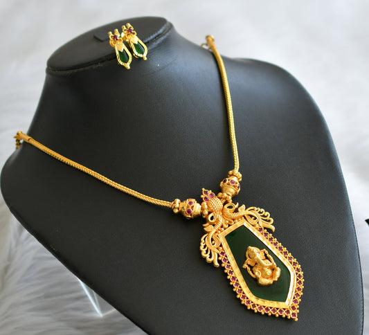 Gold tone pink-green ganesha nagapadam necklace set dj-45459