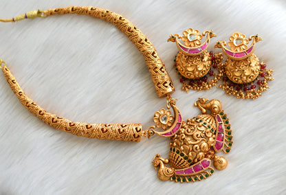 Matte finish kundan Jadau peacock necklace set dj-27608