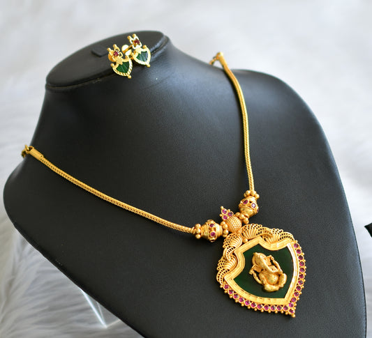 Gold tone pink-green ganesha palakka necklace set dj-45454