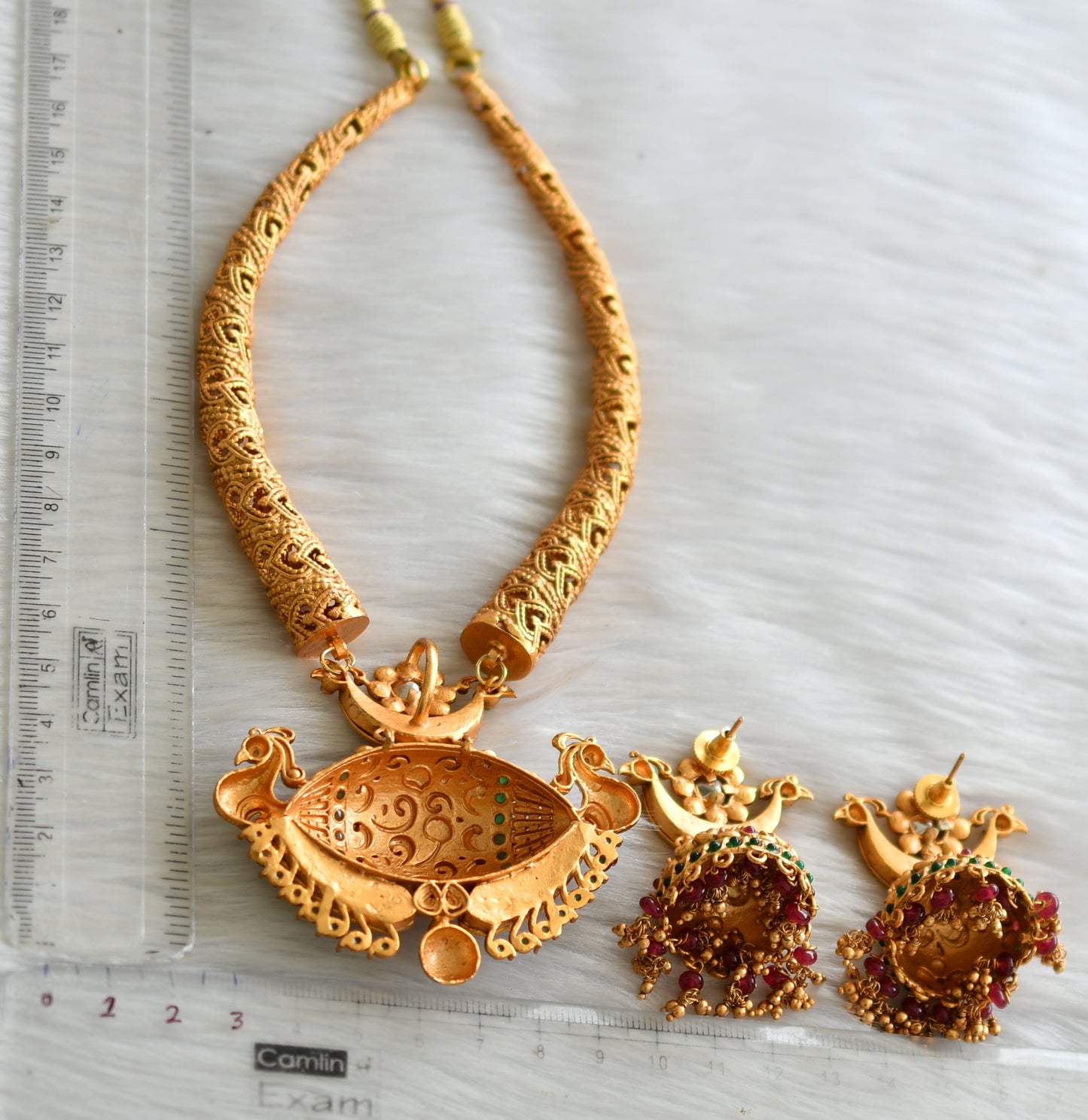 Matte finish kundan Jadau peacock necklace set dj-27608