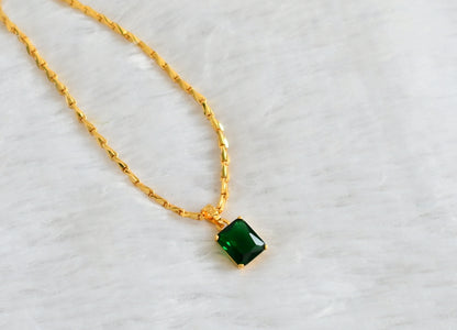 Gold tone 24 inches chain with green block stone pendant dj-47151
