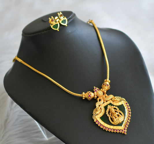 Gold tone pink-green plakka laakshmi peacock necklace set dj-45453