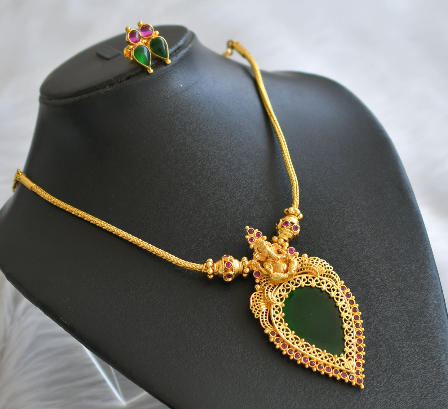 Gold tone pink-green gopi kerala style ganesha necklace set dj-45450