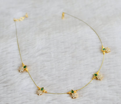 Gold tone cz whte-green flower invisible necklace dj-48941