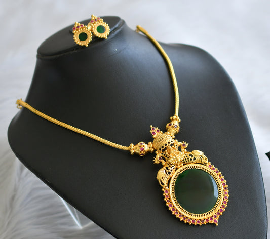 Gold tone pink-green kerala style round lakshmi-peacock necklace set dj-45446