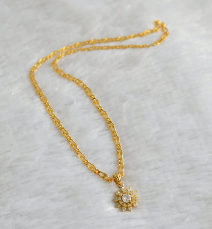 Gold tone 18 inches chain with white stone flower pendant dj-47142