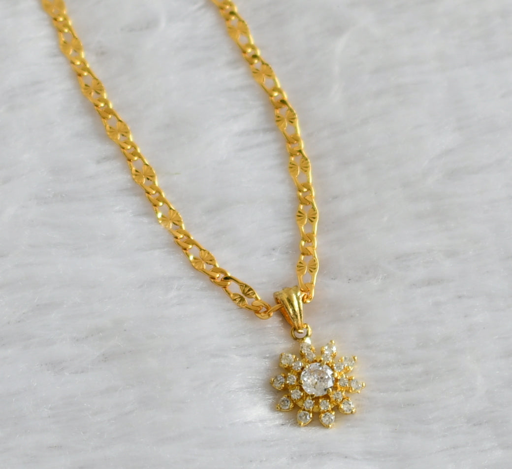 Gold tone 18 inches chain with white stone flower pendant dj-47142