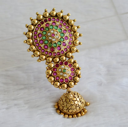 Antique gold tone kemp-green-white flower hair jewel dj-50886