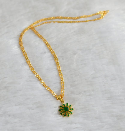 Gold tone 18 inches chain with emerald stone flower pendant dj-47139