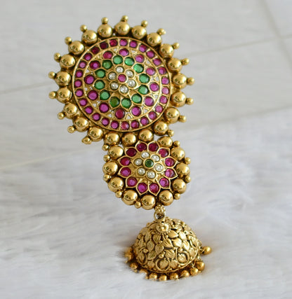 Antique gold tone kemp-green-white flower hair jewel dj-50886