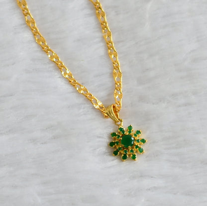 Gold tone 18 inches chain with emerald stone flower pendant dj-47139